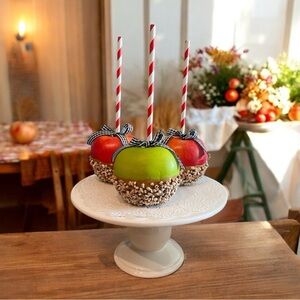 Faux Carmel Apple Tiered Tray Decor, Fake Holiday Caramel Apple with Nuts